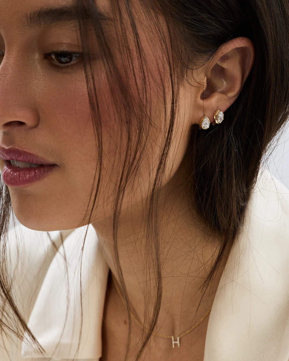 Cleo Pear Diamond Huggies - Image 5